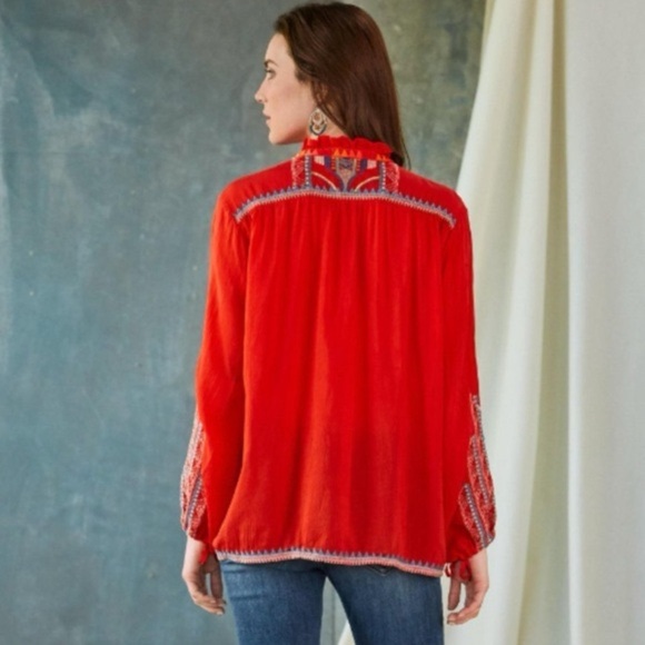Johnny Was Jude Heavily Embroidered Blouse Electric
Coral Red - Picture 3 of 14